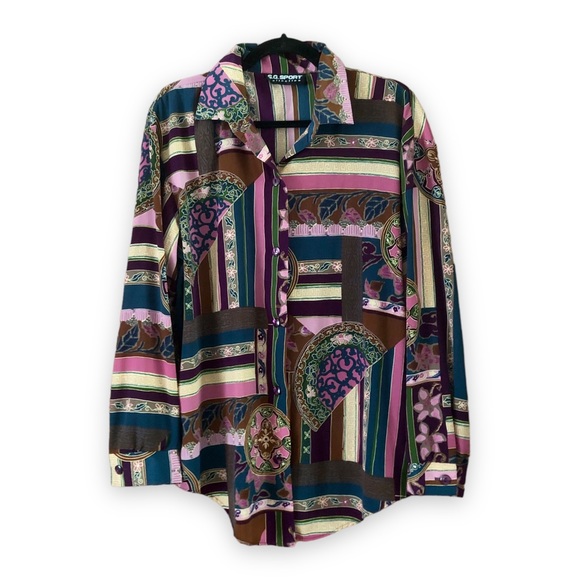 Vintage S. G. Sport Patterned Button Up and Tank Top Set Purple Gold Green - Picture 2 of 10